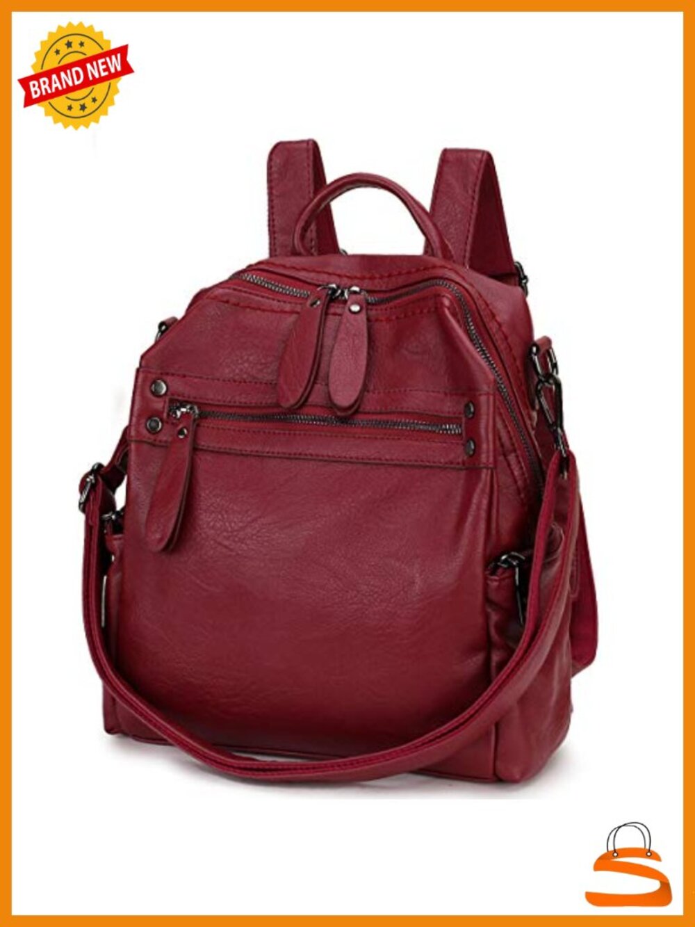 PU Leather Convertible Backpack Shoulder Bag 2 Ways To Carry